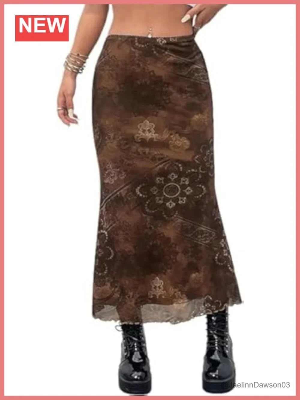 Boho Floral Mesh High Waisted Mermaid Maxi Skirt 90s Grunge